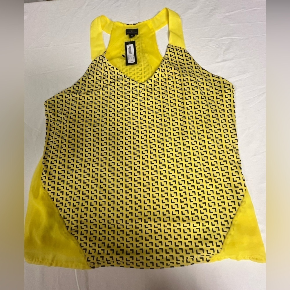 WORTHINGTON YELLOW/BLACK SLEEVELESS TOP SIZE XL W/V NECK 100% POLYESTER